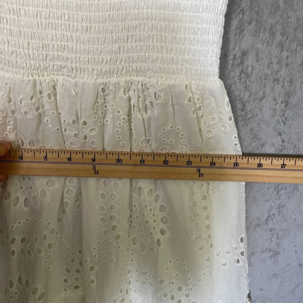 AURA White Cotton Eyelet Tiered Ruffle Smocked Maxi Dress M Cottagecore - Picture 3 of 7